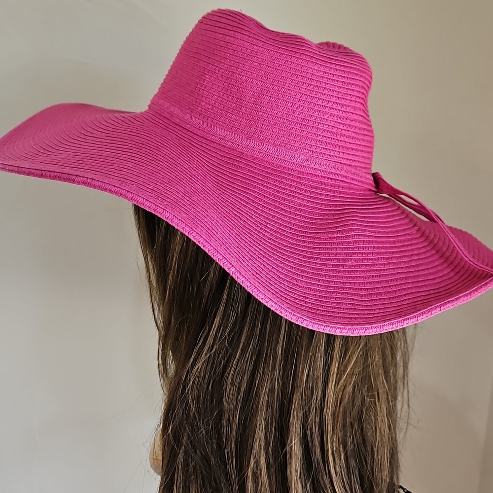 Scala Pink w/Black White Flower On Side Tea Church Pool Floppy Hat - Picture 5 of 7